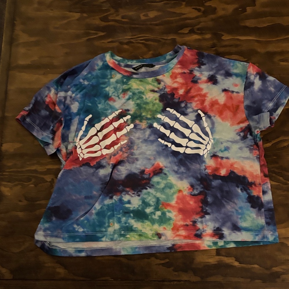 SHEIN Colorful Tie-Dye Skeleton Hands Tee
